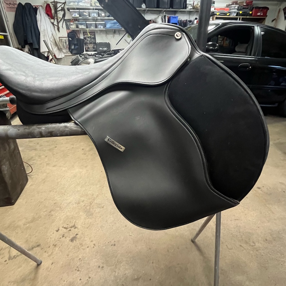 18 inch all purpose collegiate synthetic saddle.  Never used, brand new.